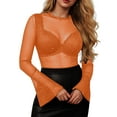 thumbnail image 2 of COMVALUE Women Sparkly Mesh Long Sleeve Top Sheer Lace Undershirts Mock Neck Tee Shirt Trendy (Orange, M), 2 of 6