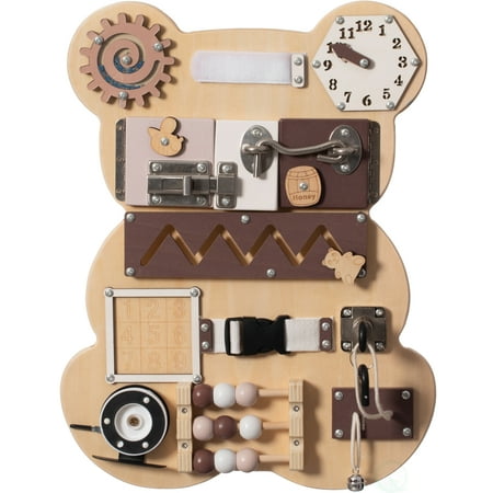 UPC: 0651355045941 | Wooden Sensory Bear Shaped Learning Toddler Busy Board for Playroom Nursery Preschool and Doctors Office