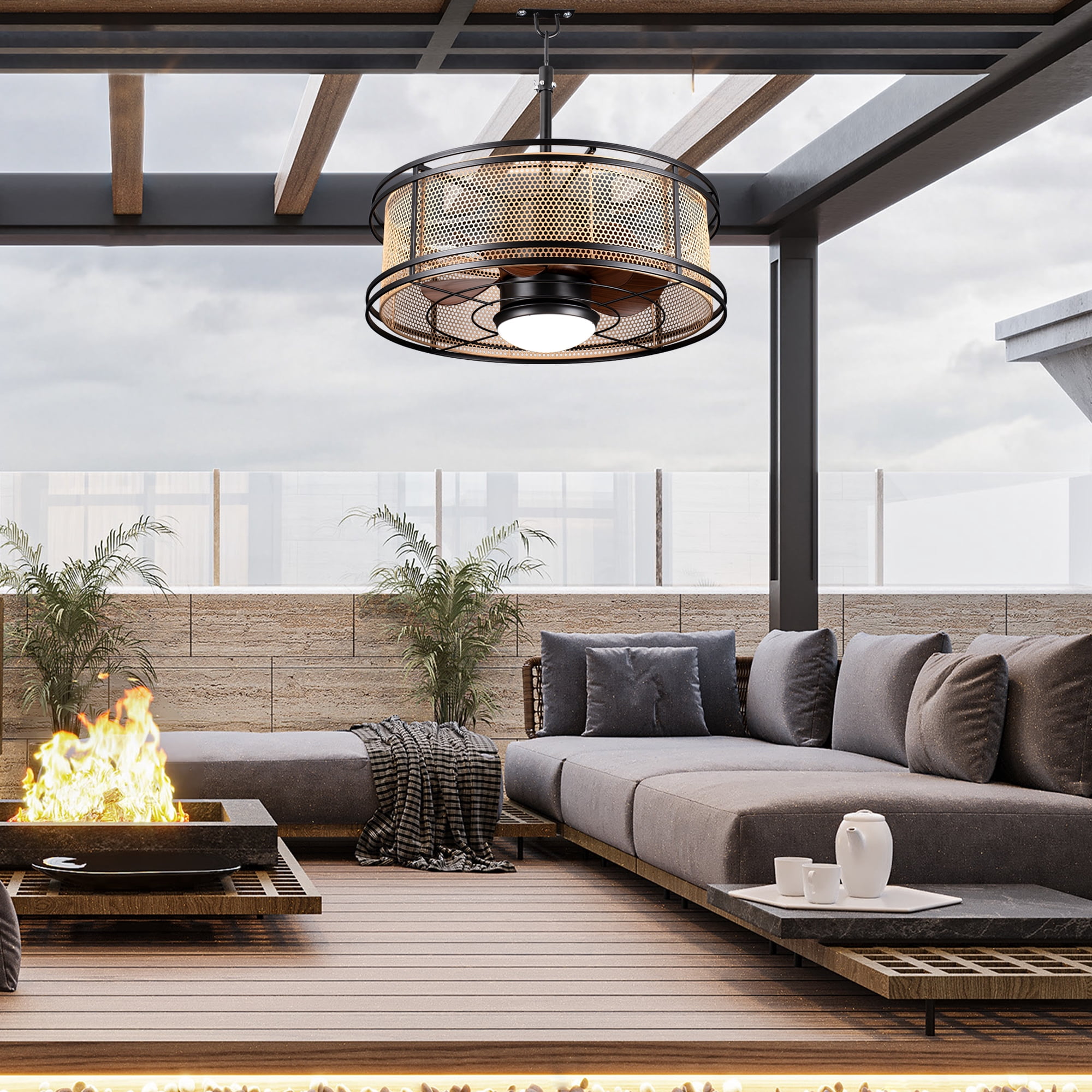 Chords Attic 24" 5-Blade Outdoor/Indoor Reversible Smart Ceiling Fan with LED Lights and Remote Control Included