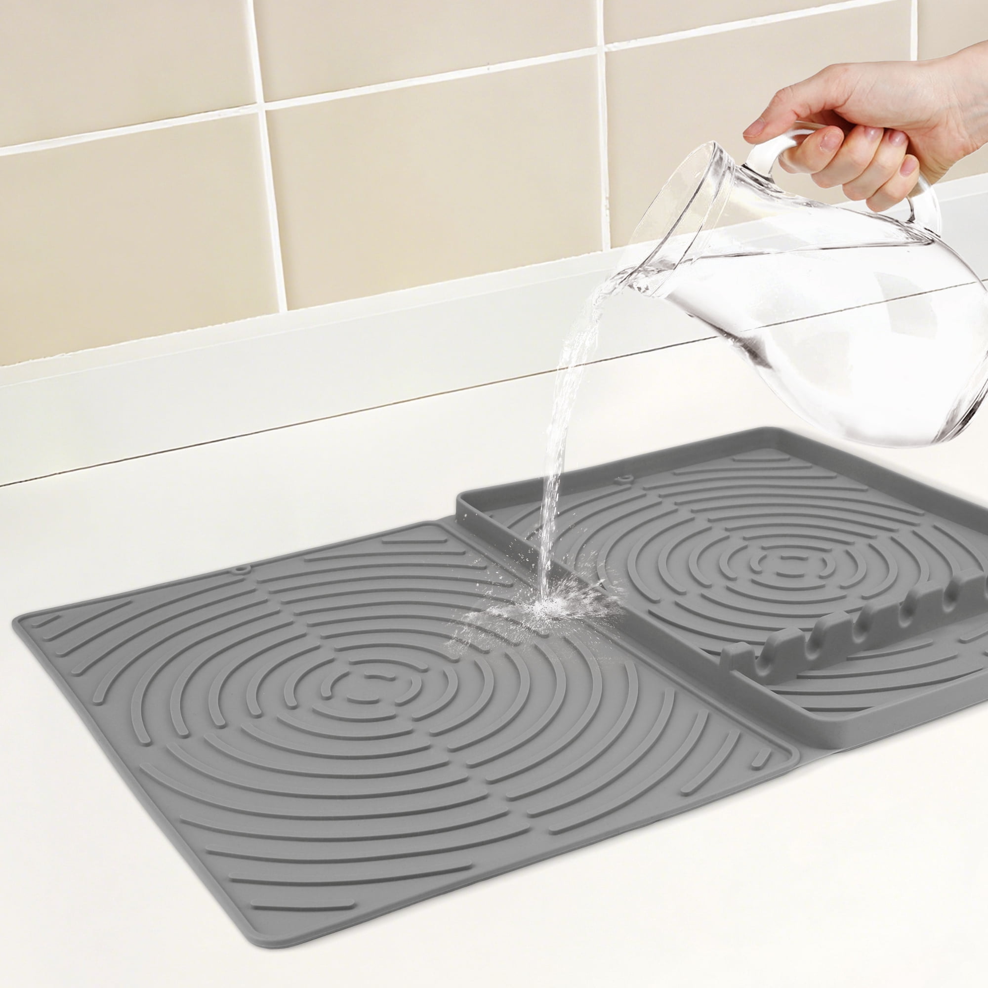 Unique Bargains Dish Drying Mat Fits Under Dish Rack for Kitchen Counter Gray