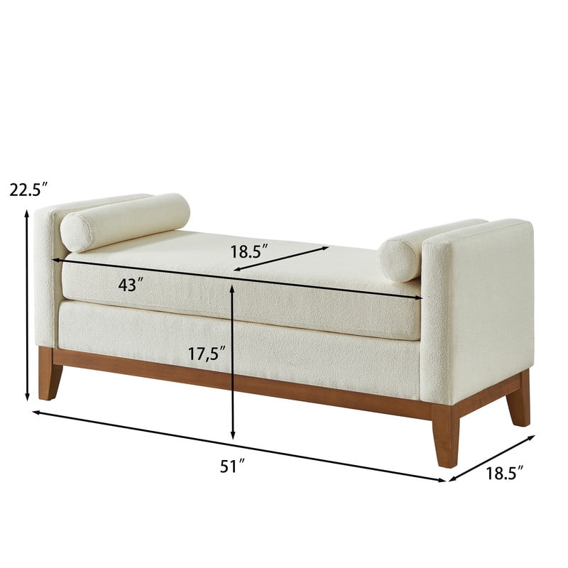 51" Storage Ottoman Bench with Arms and Pillows, Large Boucle Upholstered Tufted End of Bed Bench with Thick Padded Seat for Entryway, Living Room,Bedroom, Beige