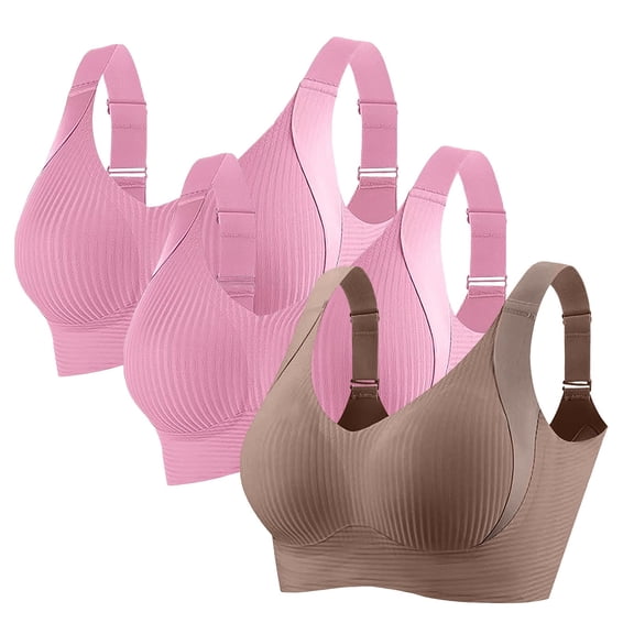 Workout Tank Tops for Women Women's Ribbed Adjustable Wireless Bra 3 Pack Solid Four-breasted Design Tank Top