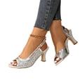 thumbnail image 4 of Women’s Slingback Thin Heel Sandals, Irregular Open Toe Dress Shoes with Buckle Strap for Wedding, Party & Prom Silver 8.5(41), 4 of 9