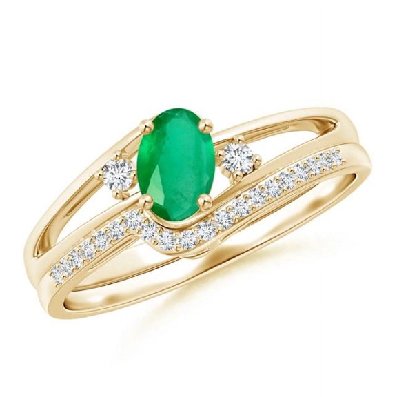 Oval Shape Green Emerald CZ Diamond Cocktail Band Ring Women 925 Sterling Silver Yellow Gold Plated May Birthstone Engagement Anniversary Gift Gemstone Jewelry