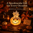 thumbnail image 6 of Halloween Pumpkin Ghost Light, Glowing Resin Tabletop Night Light with Warm Glow, Spooky Decor for Bedroom Mantel Desk Living Room Party, 6 of 6