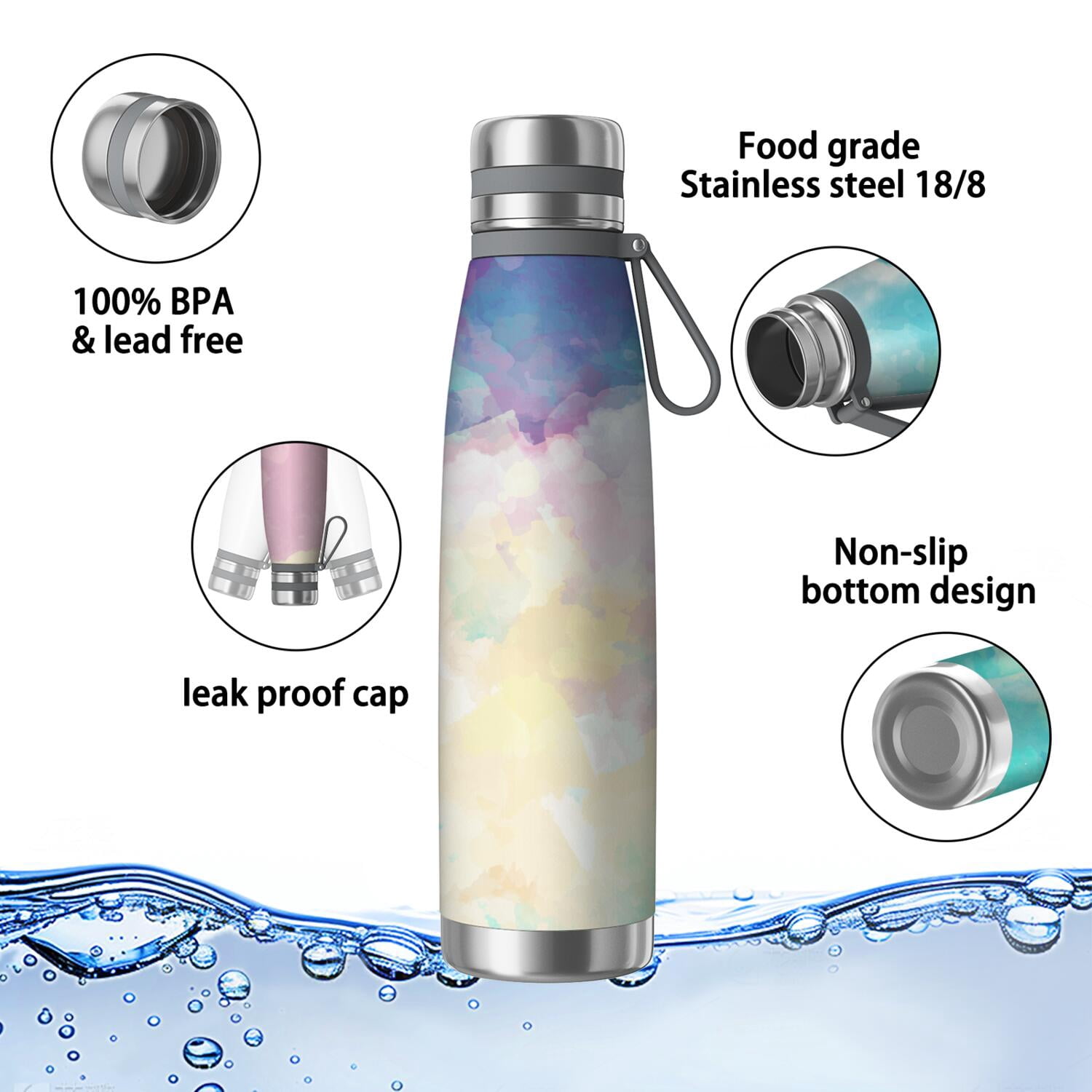 29oz Insulated Water Bottle with Tea Infuser, Stainless Steel Travel Mug, Fluid Smoke Aurora Art Style