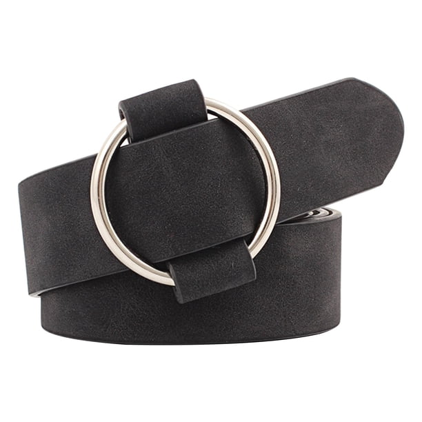 Cinturones de cuero para mujer, cinturones de piel sintética suave para vaqueros con hebilla redonda de aleación sin pasador Negro Redondo 105cm