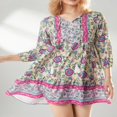 thumbnail image 3 of Femmes Boho Mini Robe Florale Lanterne Manches V-Cou Bouton Volant Robe Plage Vacances d'Été Robe, 3 of 6