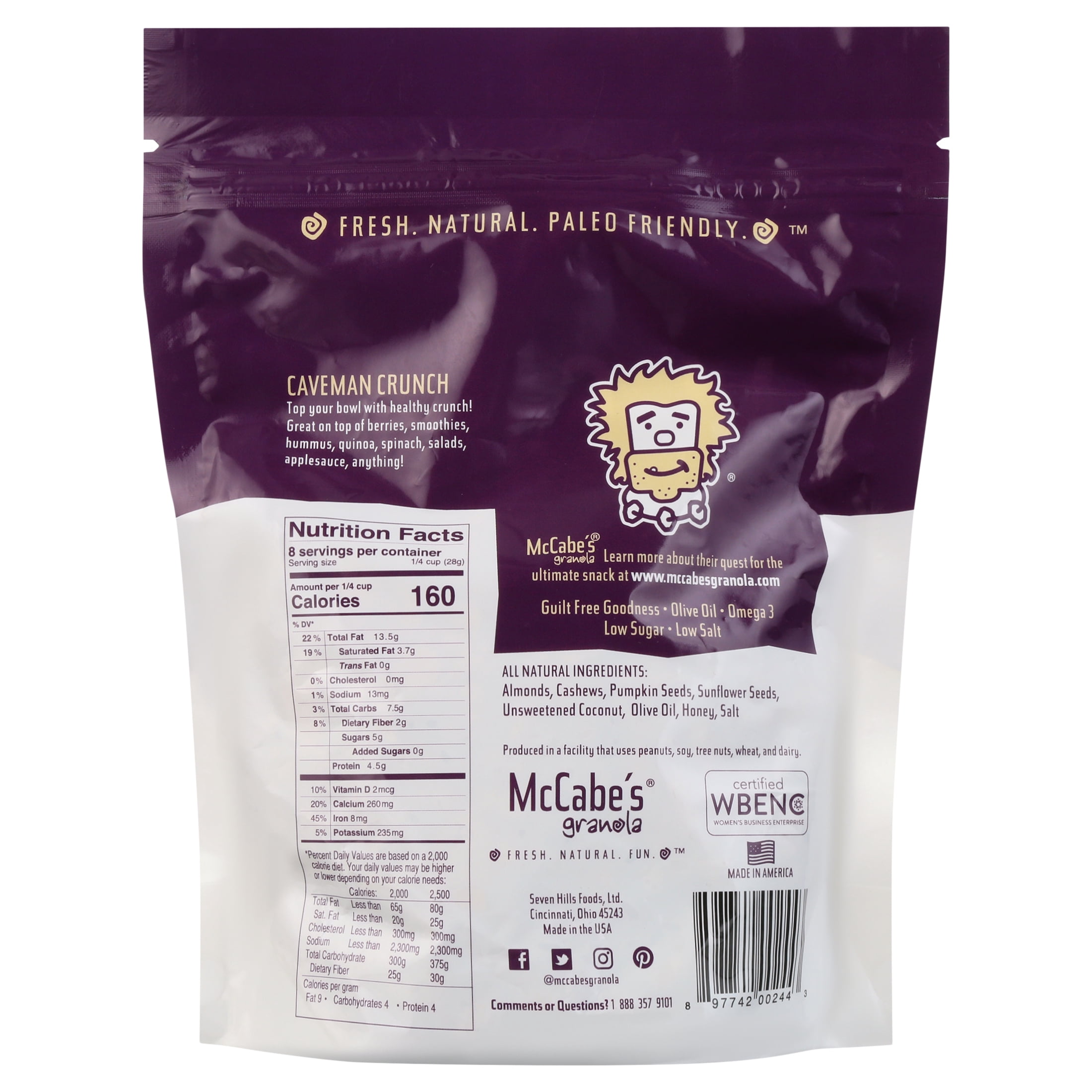 McCabe's Caveman Crunch Granola, Grain Free, Gluten Free, Almond Cashew, 8 oz