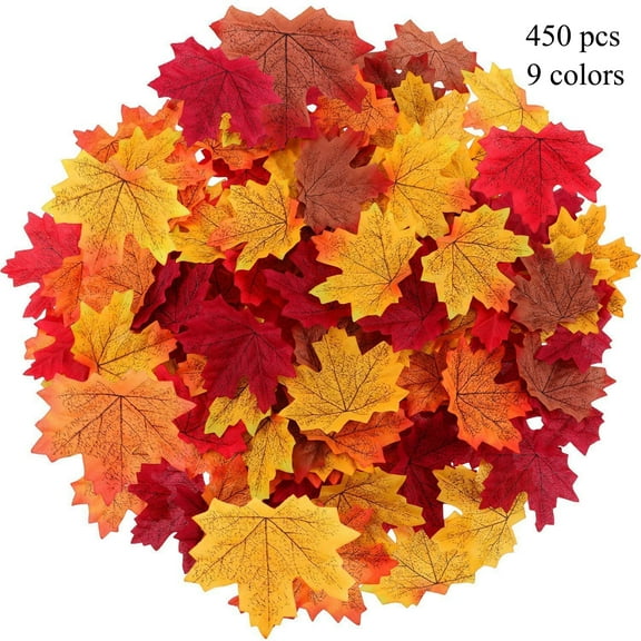 Ayieyill 450 Pcs Artificial Fall Leaves Decoration, Fall Leaves for Fall Decor Party Festival Thanksgiving Table Decorations(9 Colors)