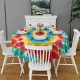 thumbnail image 2 of Colorful Tie Dye Flower Pattern Round Tablecloth 60"x60",Wrinkle Wipeable Table Cloth for Kitchen Dining Room Picnic Patio Party, 2 of 6