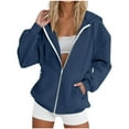 thumbnail image 2 of safuny Women's Cropped Zip Up Hoodie Jacket Casual Long Sleeve Workout Sweatshirt Coat with Pocket Fall Winter Top Navy _d S, 2 of 3