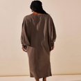 thumbnail image 2 of MesaSe Robe Longue d'Automne pour Femmes Couleur Unie Col Rond Manches Longues Robe Décontractée Ample de Vacances, 2 of 4