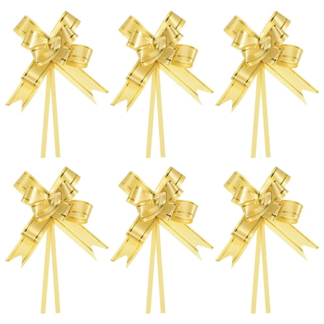 Unique Bargains 13 Inch Pull Bows Ribbon Gift Wrapping String Gold Thread Style Decorative Bow Tie Gold Tone 100 Pack
