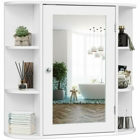 Wooden Bathroom Wall Mount Medicine Cabinet With Mirror Doors