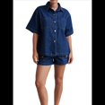 thumbnail image 3 of Conjuntos de 2 Piezas para Mujer: Camisa Vaquera Azul de Corta con Botones y Pantalones Cortos de Mezclilla de Cintura Alta. Azul Oscuro M, 3 of 10