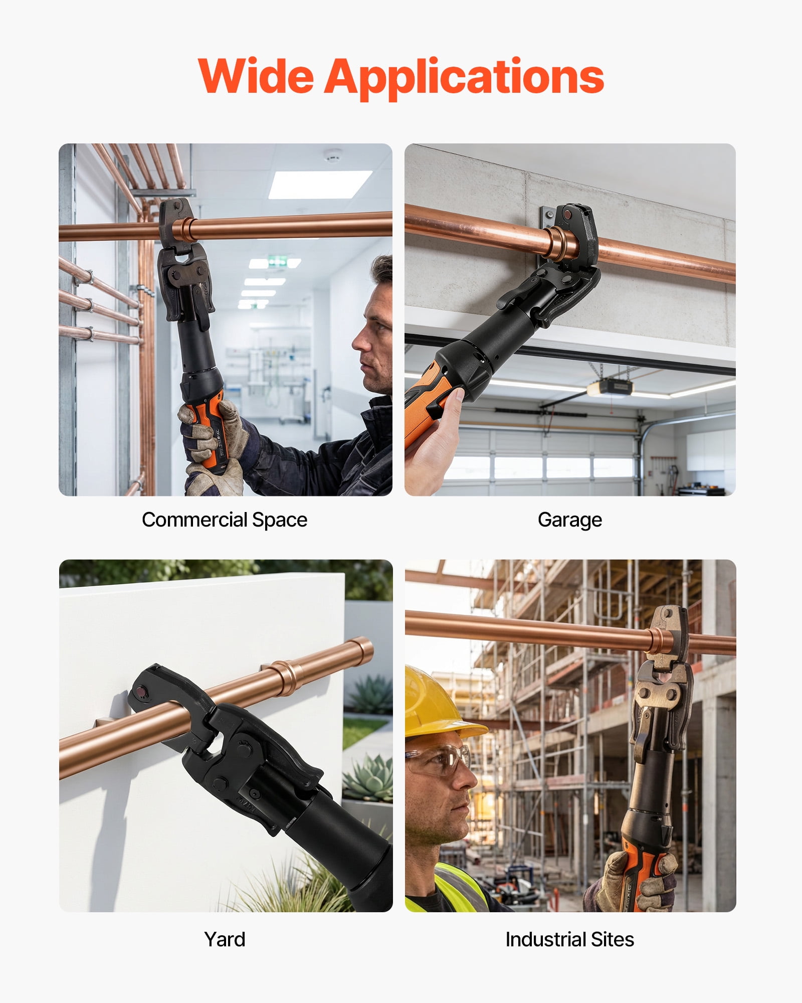 VEVOR 5PCS ProPress Pressing Kit, 4PCS Press Rings (1/2" to 1-1/4") & R8 Actuator for ProPress Copper Pipes, Compatible with 24KN Compact Series Press Tools for 180° Operation - with Case