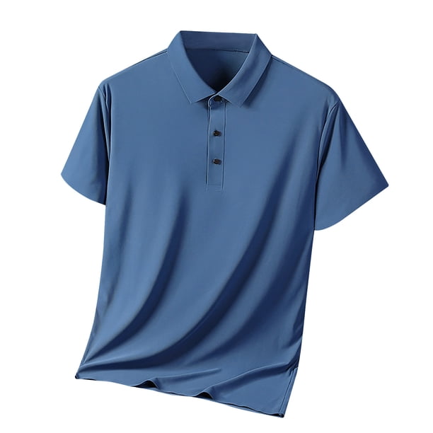 Gibobby Camisa Polo Hombre Polo de piqué de algodón elástico sólido de Manga Corta Camisa de Polo para Hombre(Azul,G)
