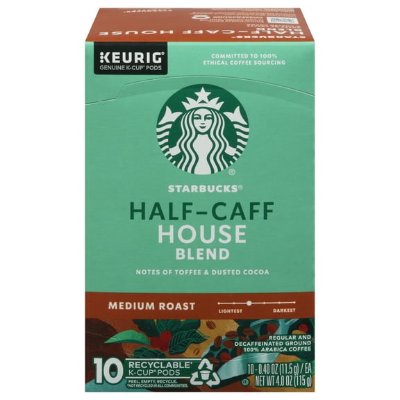 Starbucks Half-Caff House Blend Medium Roast K-Cup Coffee Pods - 1 box - 10 pods
