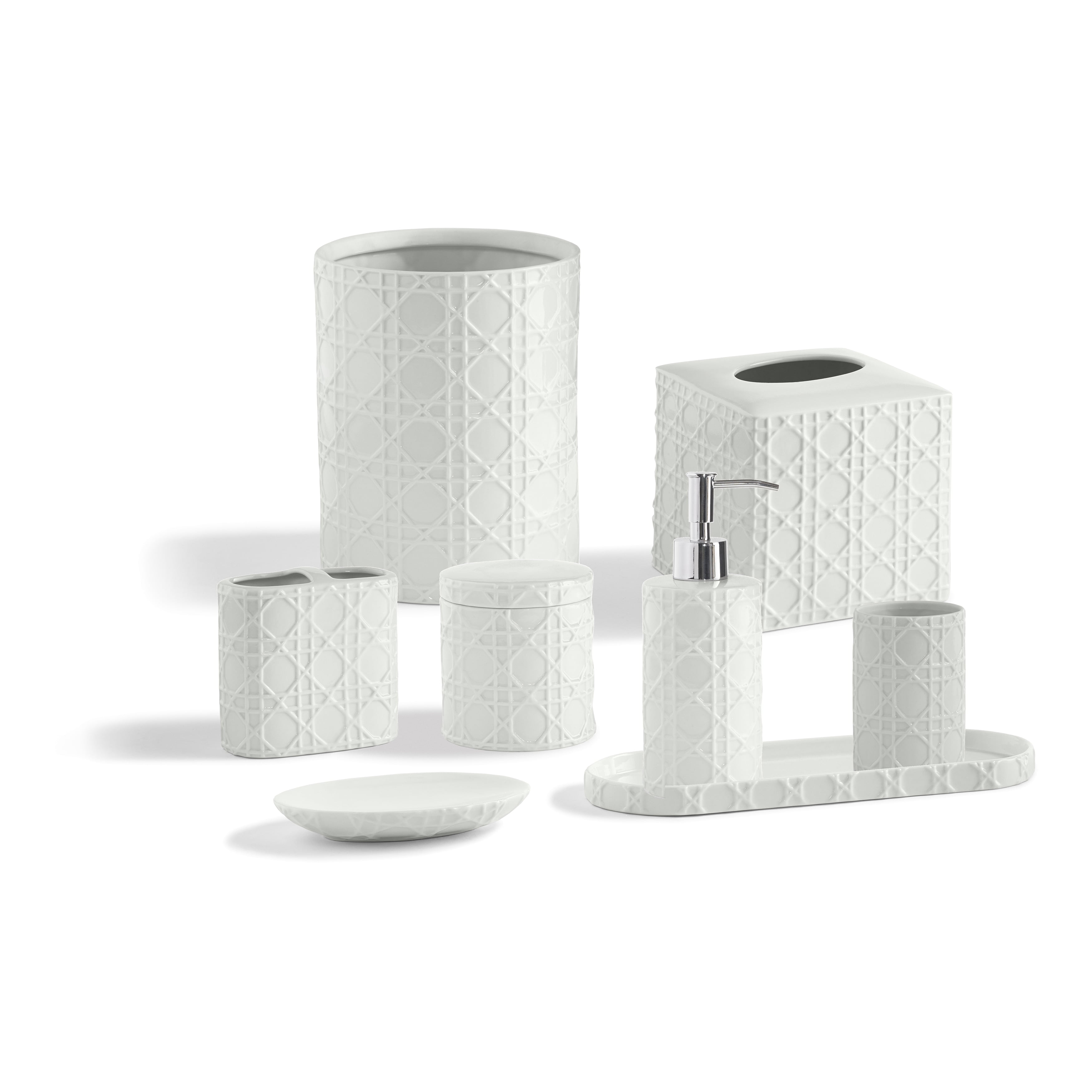 Kassatex Porcelain Palm Bathroom Accessory Collection White Waste