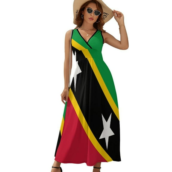 Flag of Saint Kitts And Nevis Sleeveless Dress Dresses Women Summer Evening Dresses Ladies Bohemia Long Dresses