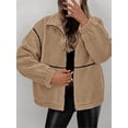 thumbnail image 4 of Women Coat Casual Lapel Full Zip Fleece Jacket Long Sleeve Oversized Warm Winter Outwear with Pockets Khaki XL, 4 of 7