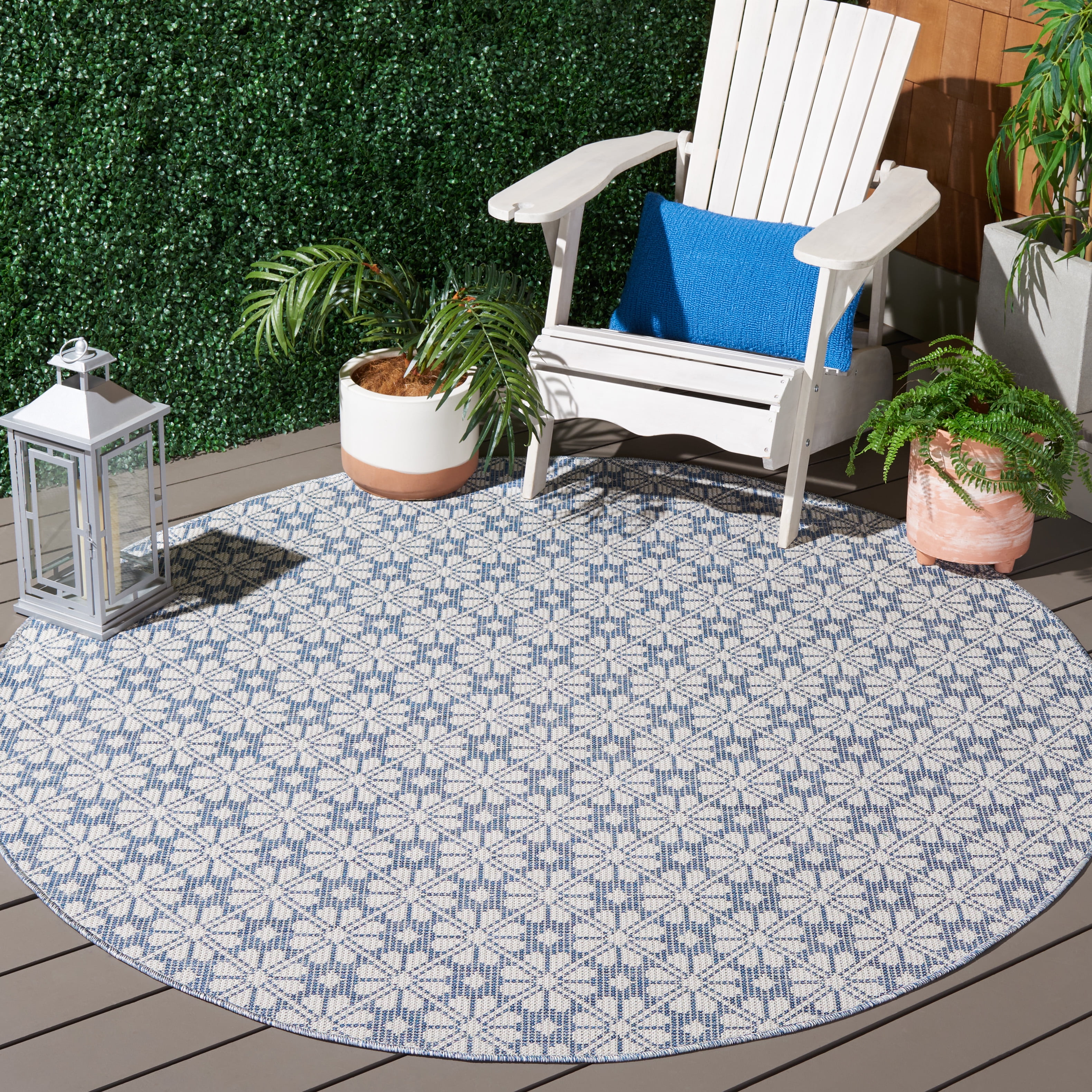 SAFAVIEH Martha Stewart Hampton Diamond Indoor/Outdoor Area Rug, Navy/Ivory, 6'5" x 6'5" Round