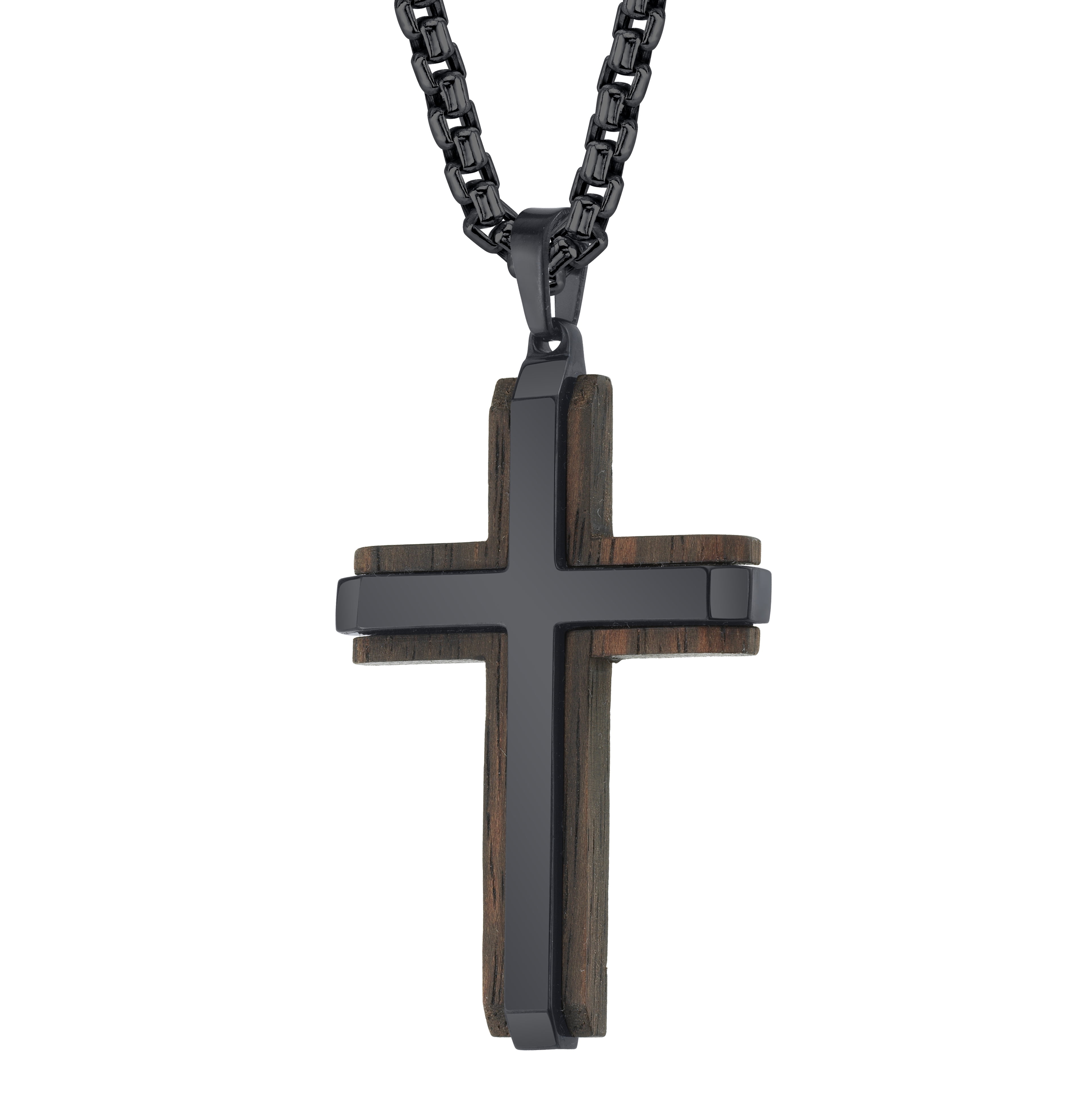 SPARTAN Black Stainless Steel Wooden Men s Cross