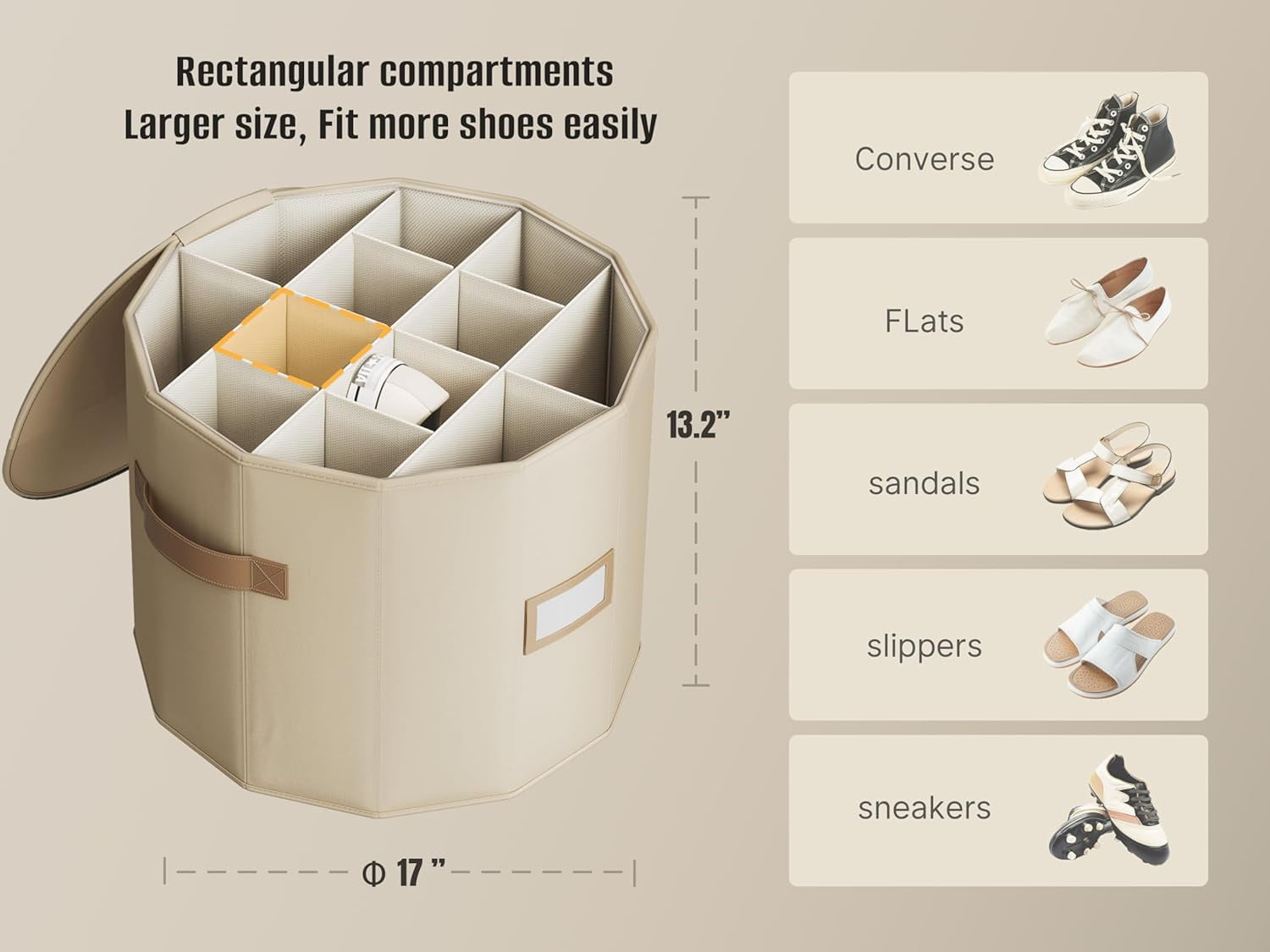 Shoe Organizer for Closet with Adjustable Dividers for Closet, Foldable Shoe Storage Box