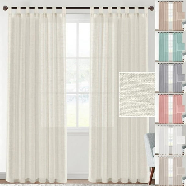 Linen Sheer White Curtains 72 Inch Length SemiSheer Tab Top Curtain