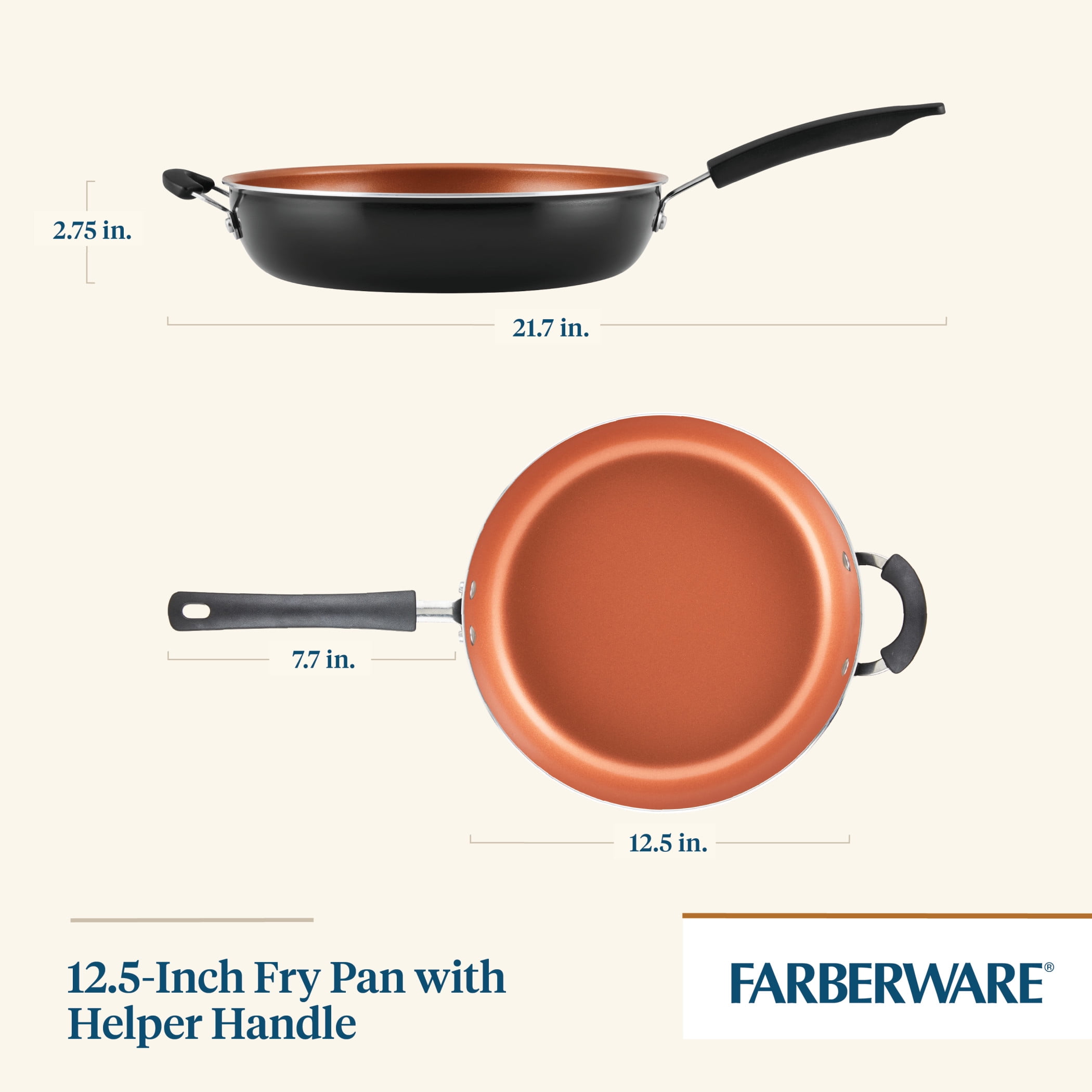 Farberware Eco Advantage 12.5 Nonstick Ceramic Deep Frying Pan with Helper  Handle Gray