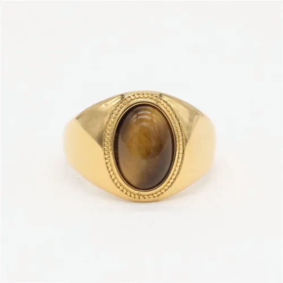 QQTDFG Stainless Steel Signet Rings for Men Pinky Thumb Ring Band for Dad Father Gift-Gold Brown-12