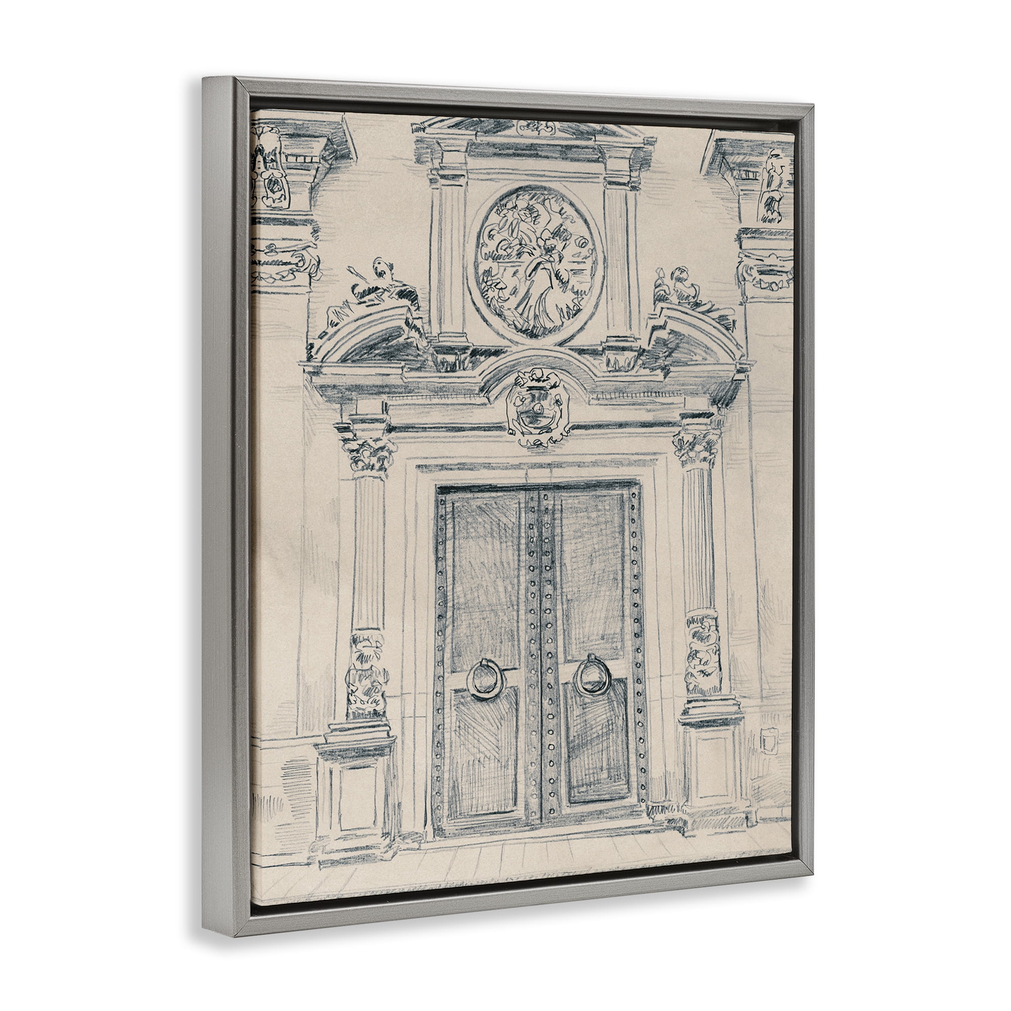 Stupell Industries Detailed Architecture Scene Town & City Drawing Gray Floater Framed Art Print Wall Art, 17 x 21