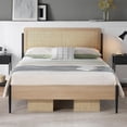 thumbnail image 4 of Ourlova Queen Size Rattan Bed Frame with Natural Rattan Headboard - Bed Frame Bohemian Style Platform Under Bed Storage, No Box Spring Needed, Easy Assembly, White Oak, 4 of 5