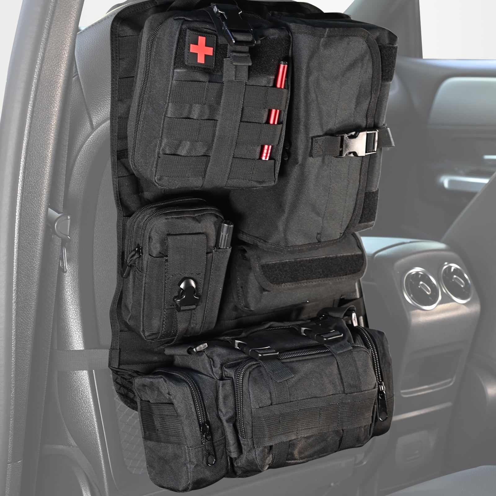 Tactical Car Back Seat Cover Molle Organizer Multi-function Bag Pockets Storage