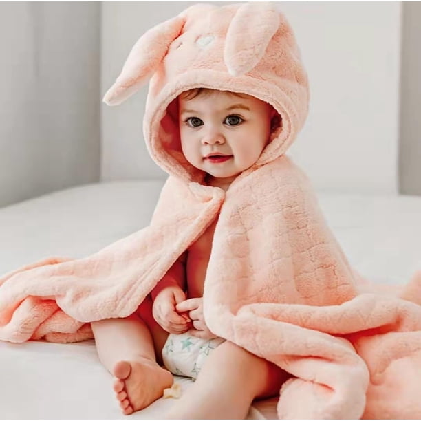 Toalla De Baño para Bebe, 125 * 80 cm Toalla para Bebe con Capucha Ultra Absorbente Suave Y Cómoda, Toalla Unisex De Algodón para Niño, Niña (Conejo) Regalos para el Día del Niño