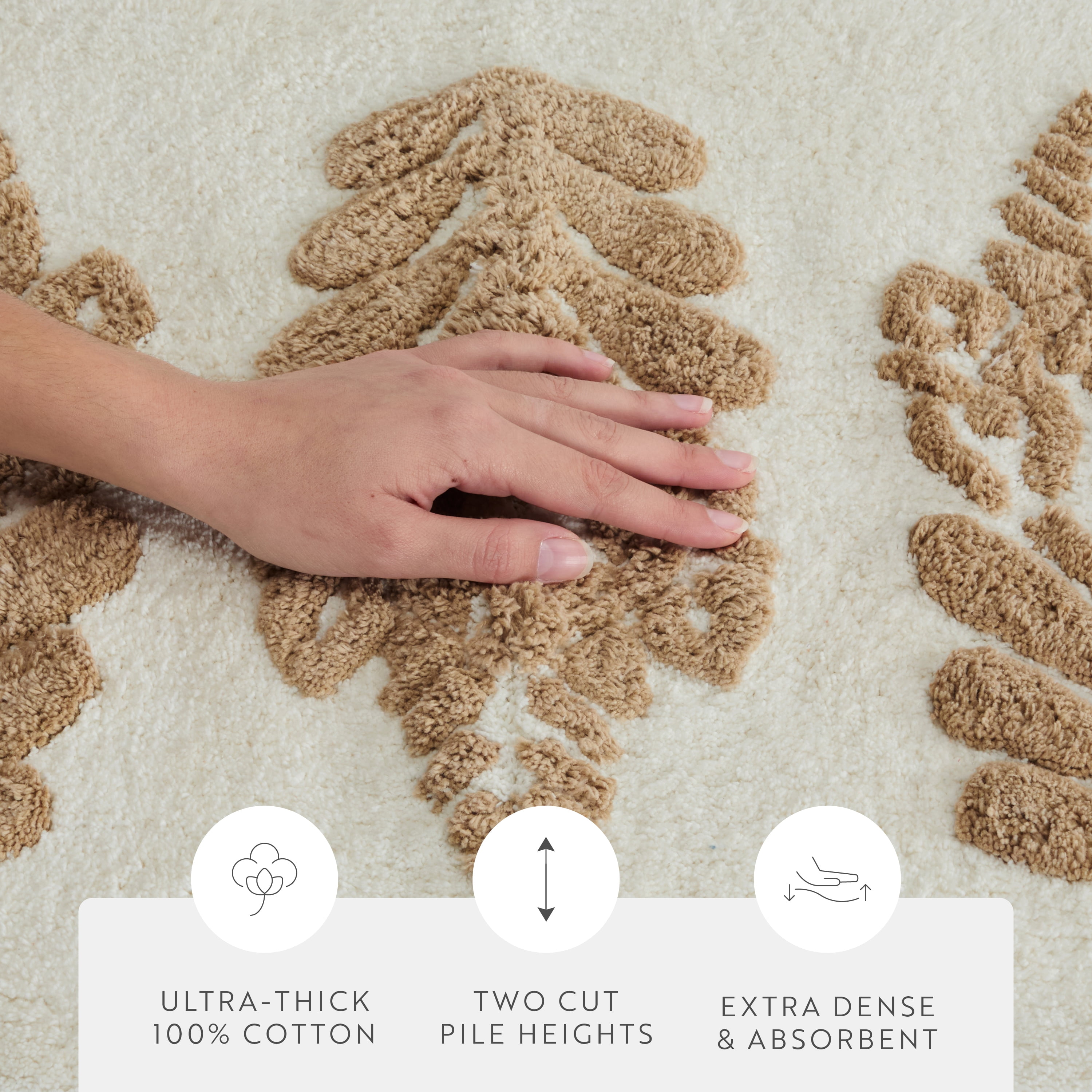100% Cotton Floral Patterned Bath Mat by Comfort Canopy, Natural Folk Leaves, 24" x 17"