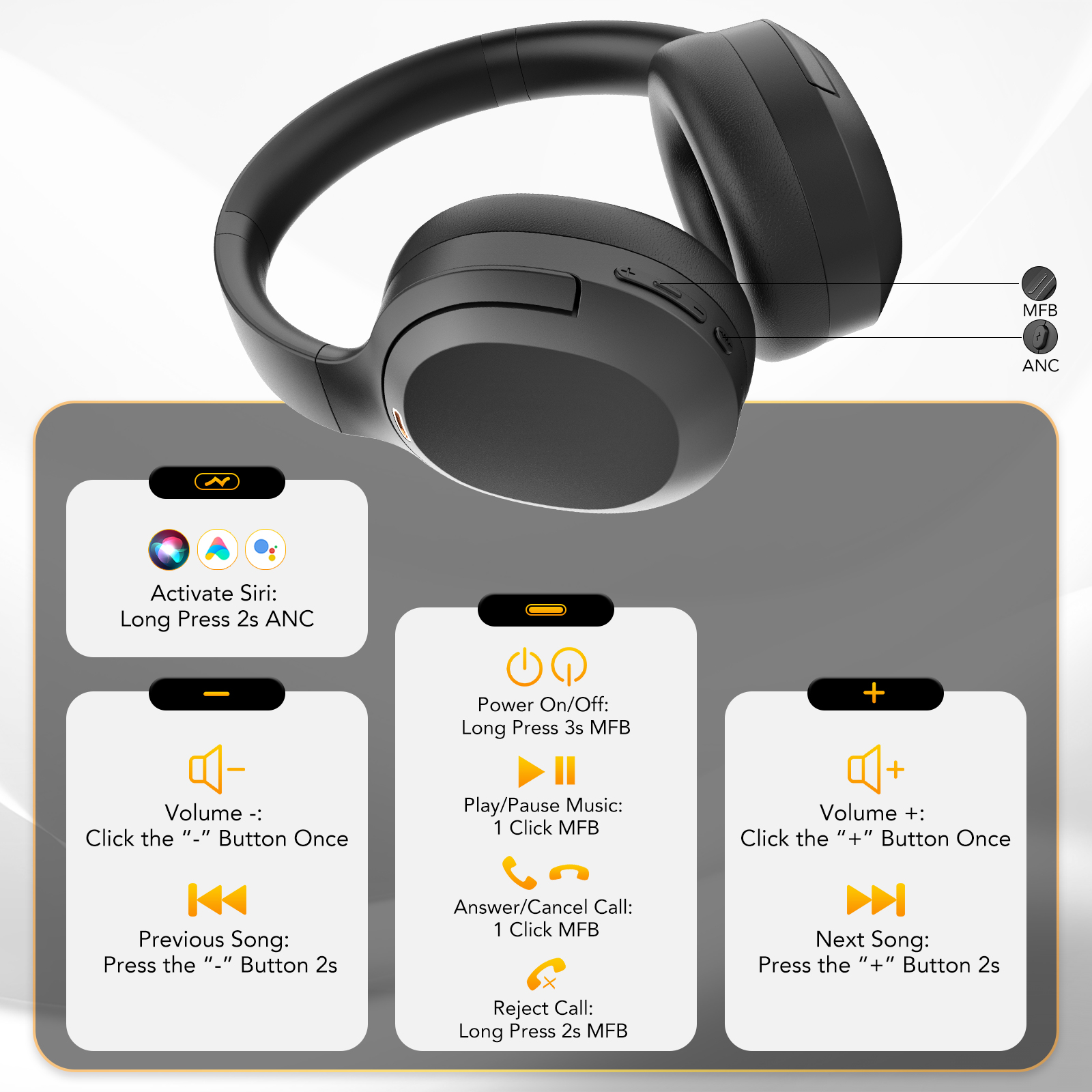 IKT Active Noise Cancelling Headphones, Black photo 3