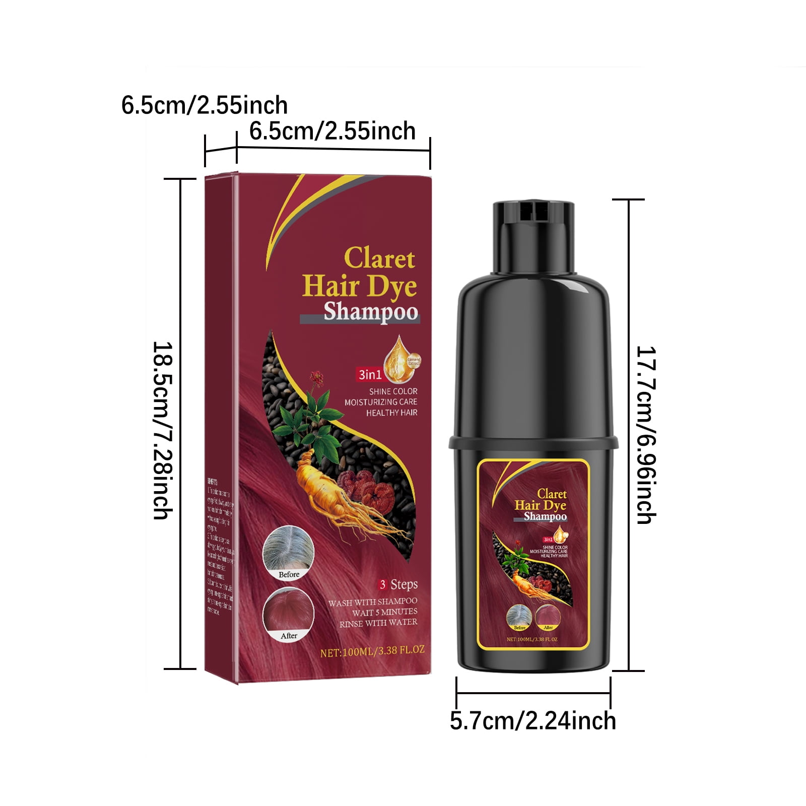 Alvantor Burgundy Instant Hair Dye Shampoo for Gray Coverage, 3.38 fl oz