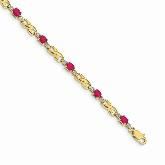 Primal Gold 14 Karat Yellow Gold Diamond and Composite Ruby Oval Bracelet