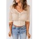 thumbnail image 2 of ABPHQTO Top corto de punto calado con botones abiertos en el frente beige para mujer, 2 of 5