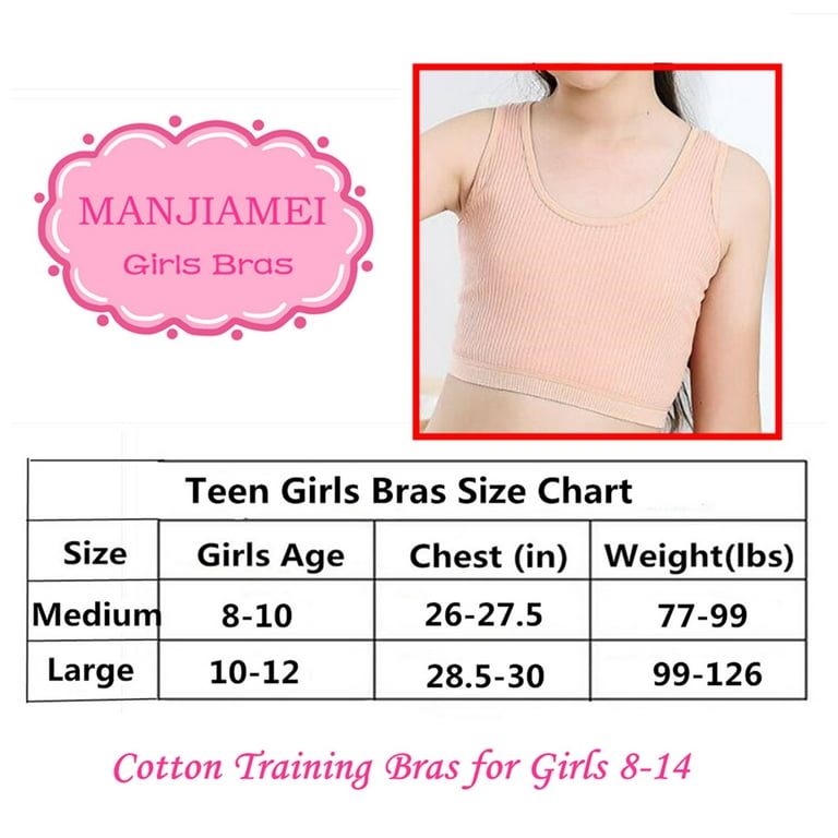 MANJIAMEI Girls Sports Training Bra Cotton Crop Bralette for Kids 8-10  10-12 