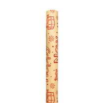 Gnwei Vintage Recyclable Christmas Wrapping Paper Rolls, Brown Kraft Wrapping Paper with Red and Green Pattern, Holiday Gift Wrapping Paper Christmas Rolls, 19.7x27.5 inch