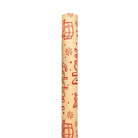 Vintage Recyclable Christmas Wrapping Paper Rolls, Brown Kraft Wrapping Paper with Red and Green Pattern, Holiday Gift Wrapping Paper Christmas Rolls, 27.6x20 inch, 1 sheet
