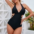 thumbnail image 3 of Daznico Women's Halter Cutout One-Piece Swimsuit - Deep V Slim-Fit Bathing Suit with Side Cutouts, Stylish Beach & Pool Swimwear,One-piece Swimsuits,XXL, 3 of 8