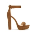 thumbnail image 3 of BLISSFUL STEP Women's Shoes Faux Suede Ankle Strap Open Toe High Chunky Heel Platform Sandals Brown 9.5, 3 of 7