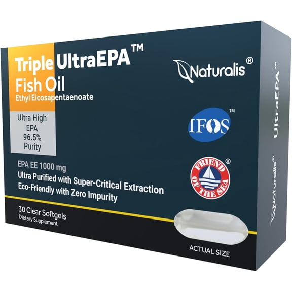 Naturalis Triple Strength UltraEPA™ EPA 1000mg | Pharmaceutical Grade High Purity 99% Omega-3 with 96.5% EPA Burpless Fish Oil | IFOS Certified, Sustainably Sourced, Non-GMO | 30 Softgels