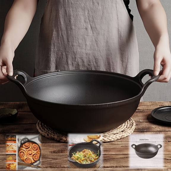 Set of 2 20cm Heavy-Duty Non-Stick Cast Iron Skillets with Two Handles for Grilling Baking Camping BBQ