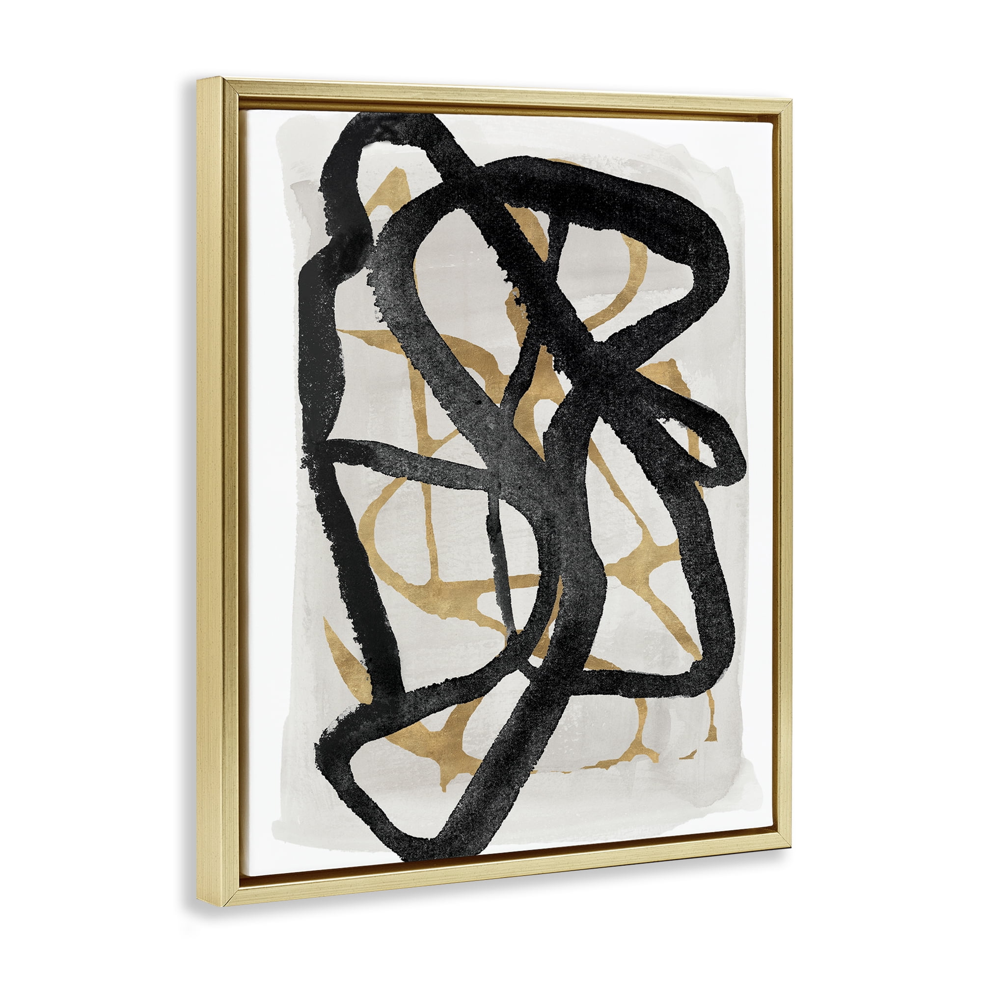 Stupell Industries Expressive Hindsight in Black Gold Framed Floater Canvas Wall Art, design by Lucille Price