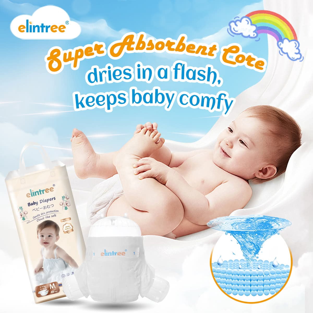 ELINTREE  Premium Baby Diapers Pants  Size L 52 Count High Absorbency